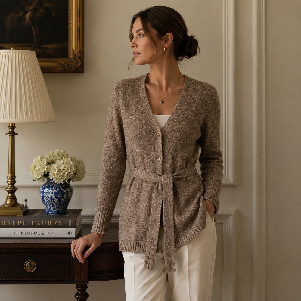 Doncaster Sport Womens Wool Cashmere Belted Cardigan Sweater Sz S Quiet Luxury